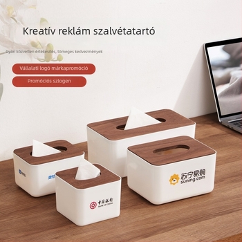 Diófedelű műanyag zsebkendő-tartó étterem és nappali számára, egyedi logó nyomtatással