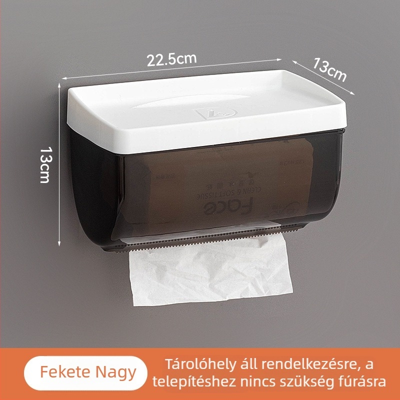 Fúrás nélküli falra szerelhető vécépapír-doboz, vízálló fürdőszobai tároló