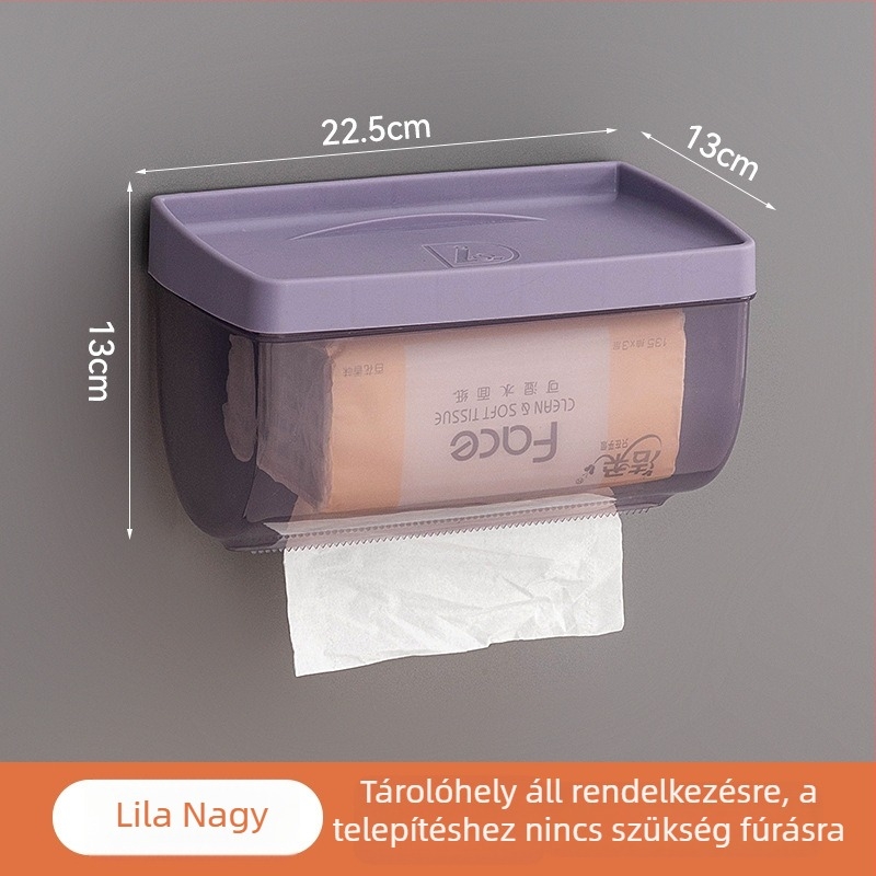 Fúrás nélküli falra szerelhető vécépapír-doboz, vízálló fürdőszobai tároló