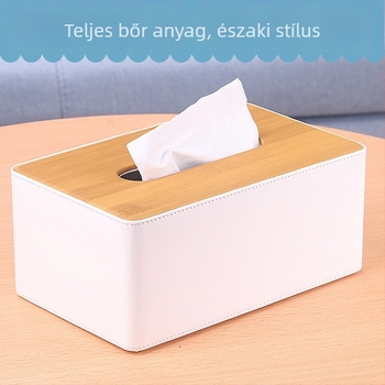 Bőr tárolóedény nordikus–japán stílusban, asztali zsebkendő- és papírtörlőtartó