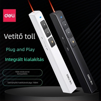 Deli 2802 oldalváltó toll, PPT távirányító toll, lézeres vetítés toll, elektronikus oktatási mutató, USB multimédiás oktatáshoz