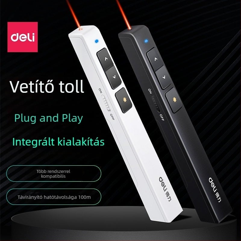 Deli 2802 oldalváltó toll, PPT távirányító toll, lézeres vetítés toll, elektronikus oktatási mutató, USB multimédiás oktatáshoz