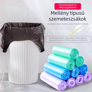 Vastagított mellény-stílusú szemeteszsák, kézi hordozó, nagy méret, egyszer használatos, perforált, otthoni színű