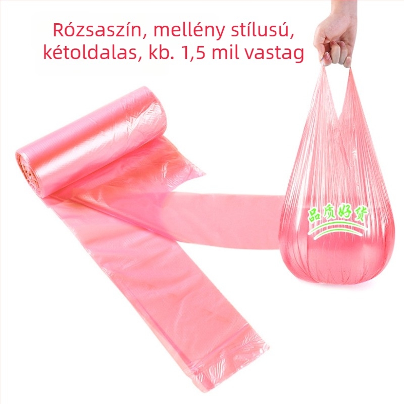 Vastagított mellény-stílusú szemeteszsák, kézi hordozó, nagy méret, egyszer használatos, perforált, otthoni színű