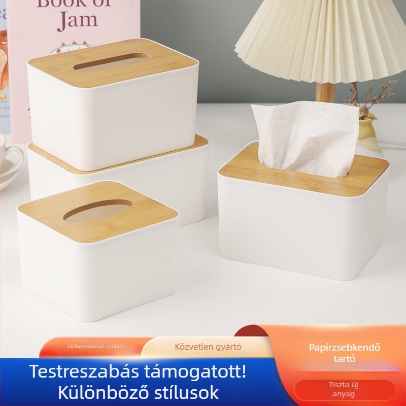 Asztali bambusz zsebkendő tartó és telefontartóval, nappaliba, étkezőbe és szállodába, logó testreszabás