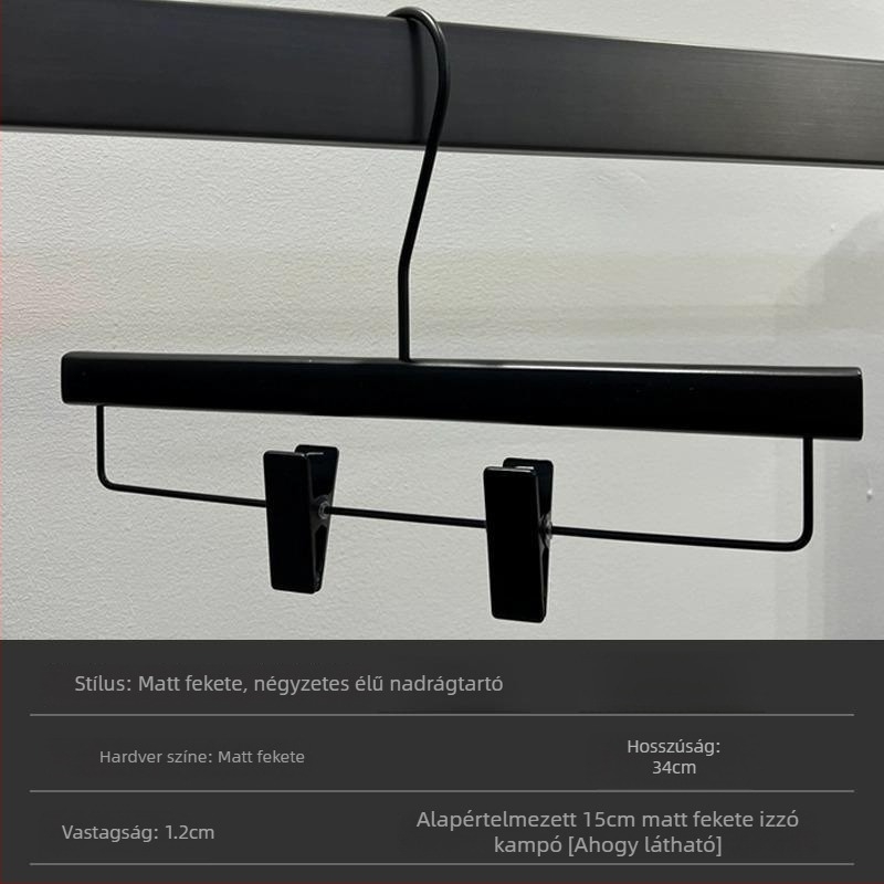 Fekete tömörfa ruhavállfa nadrágklippel, csúszásmentes, nyom nélkül kivitel, masszív