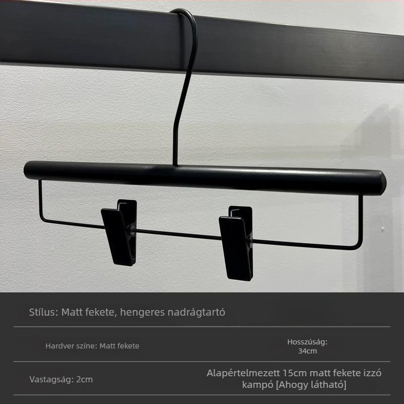Fekete tömörfa ruhavállfa nadrágklippel, csúszásmentes, nyom nélkül kivitel, masszív