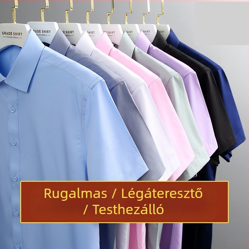 Férfi rövid ujjú ing, gyűrődésálló, vasalásmentes, karcsú szabás, nyári lezser stílus