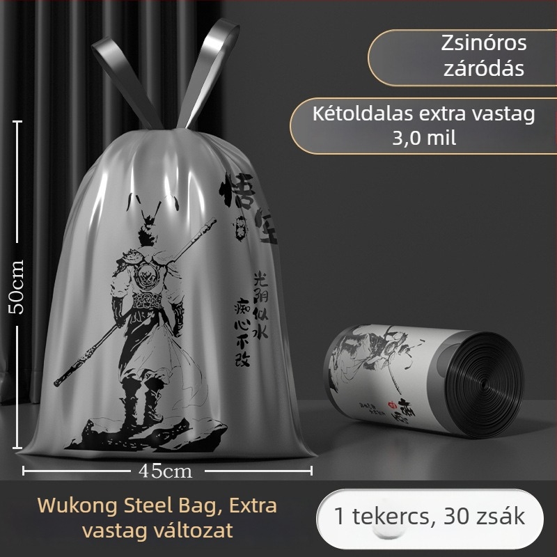Fűzős szemeteszsákok, rendkívül vastagok, háztartási használatra, hordozható, egyszer használatos műanyag zacskók a konyhához