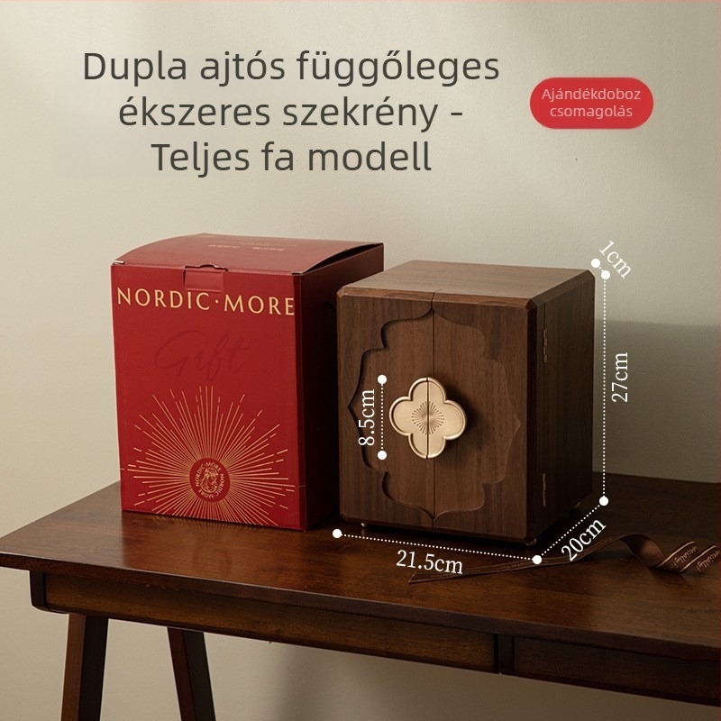Fából készült ékszeres doboz kínai stílusban, új kínai stílus, retro többszintes tároló, egyszínű, merev kivitel