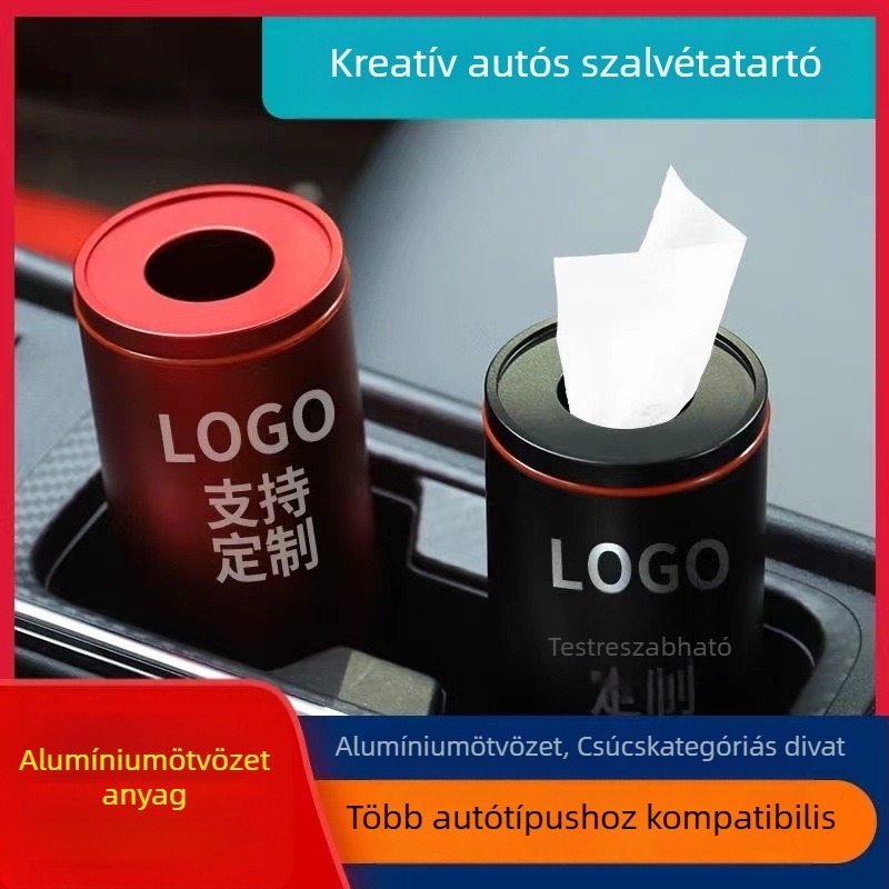 Autóba szánt szalvétatartó, kör alakú alumínium ötvözetből készült szalvétatartócső, személyre szabott dizájn