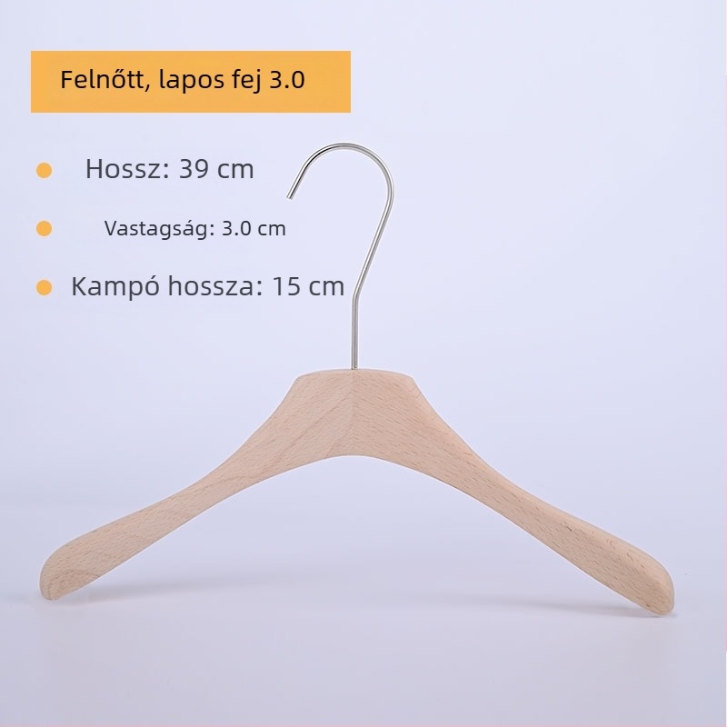Üzletekhez készült szilárdfa ruhafogasok, csúszásmentes, nyommentes, vastagított és szélesebb bükkfa ruhafogas nadrágklipszekkel, természetes fa szín