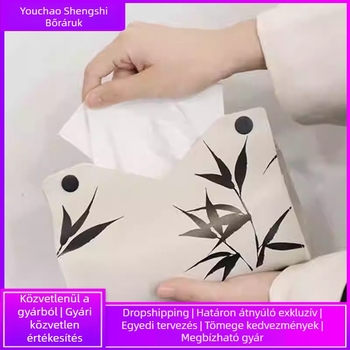 Bambuszleveles zsebkendő doboz – modern kínai stílusú asztali dekor nappaliba
