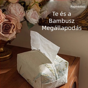 Textil anyagú bambusz mintázatú papírzsebkendő doboz, kínai stílusú, autóhoz és otthonhoz