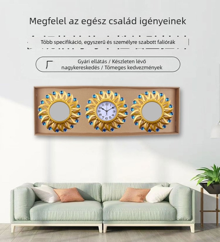 Három gyémántos tükrös falióra – dekoratív, csendes, nappali és hálószoba számára