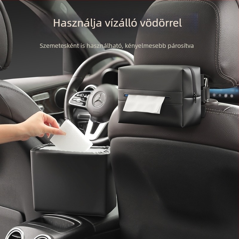 Bőr autóba való zsebkendő tartó, függő kartámasztartó és autós szemetes, belső dekoráció