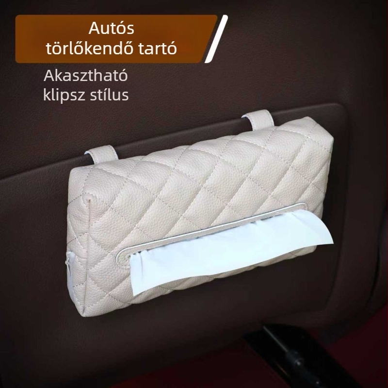 Bőr autós zsebkendő-tartó, multifunkcionális belső szervező