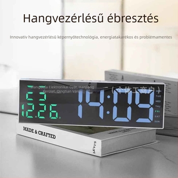 LED tükrös ébresztőóra digitális kijelzővel, nagy képernyő, minimalist dizájn