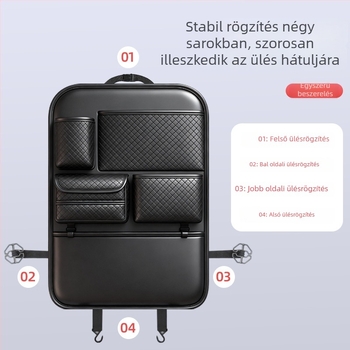 Bőr autó hátsó ülés szervező – pohártartó és zsebkendő tartóval