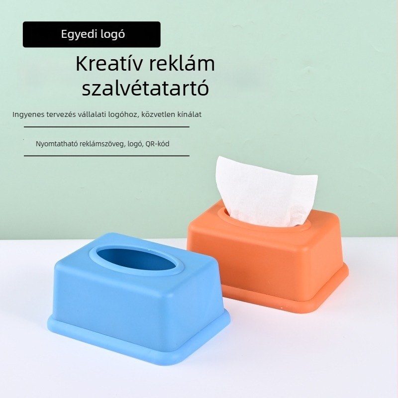 Műanyag reklám zsebkendő-doboz logóval és QR-kóddal