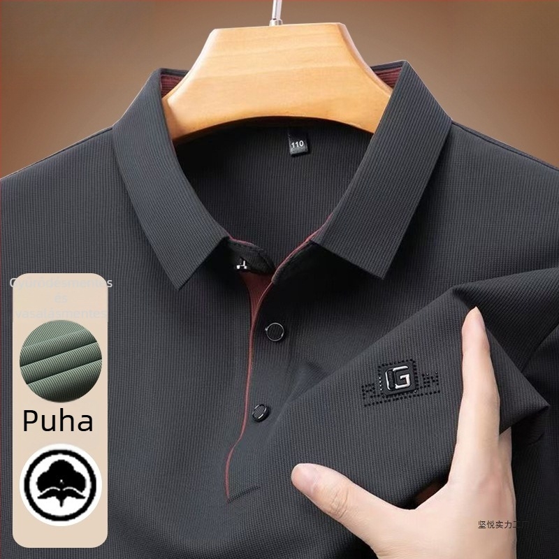 Férfi hosszú ujjú polo póló galléros, üzleti-casual stílusban, 2025 tavasz-ősz.