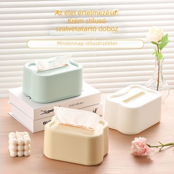 Nappali zsebkendő doboz – modern, minimalista asztali dekoráció, krém színű