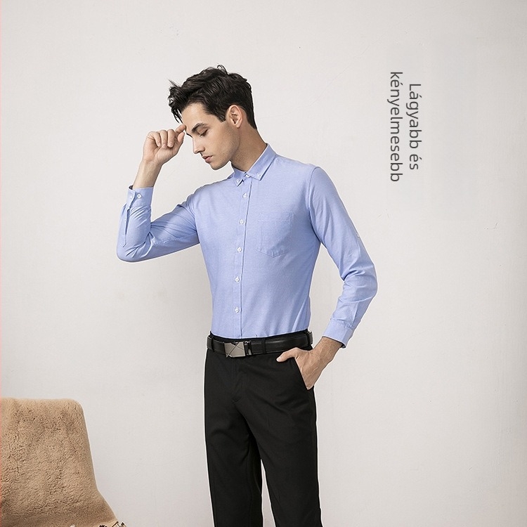 Férfiaknak szóló többszínű fehér ing, hosszú ujjú, nem vasalható, slim fit, nagy méret, tavasz-nyár, üzleti formális ing