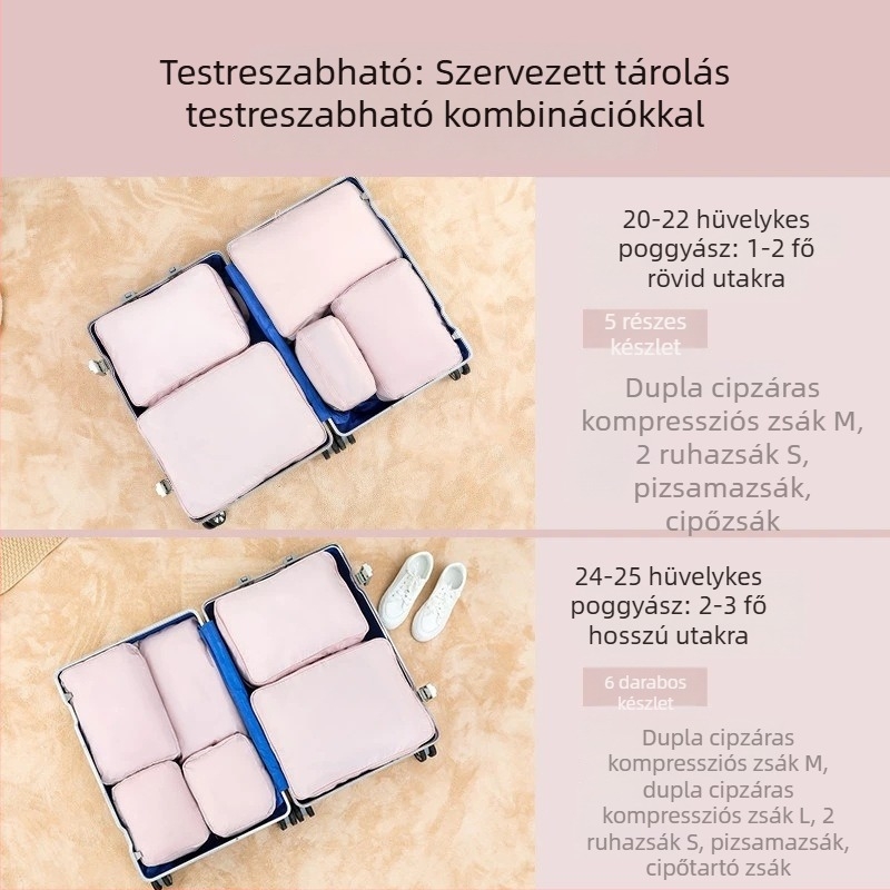 Utazási ruhatároló táska, töltött dzseki kompressziós táska, hordozható poggyász-szervező