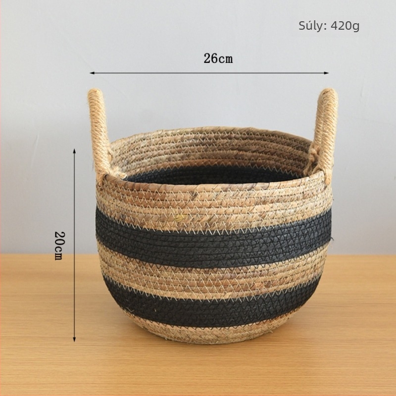 Banán alakú tároló kosár erkélyre és nappaliba, nagy kapacitású, szőtt rendező a játékok és egyéb holmik számára, ratán fonatból.