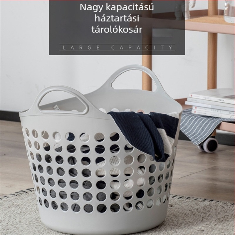 Nagy műanyag mosókosár lyukas mintával és tároló funkcióval