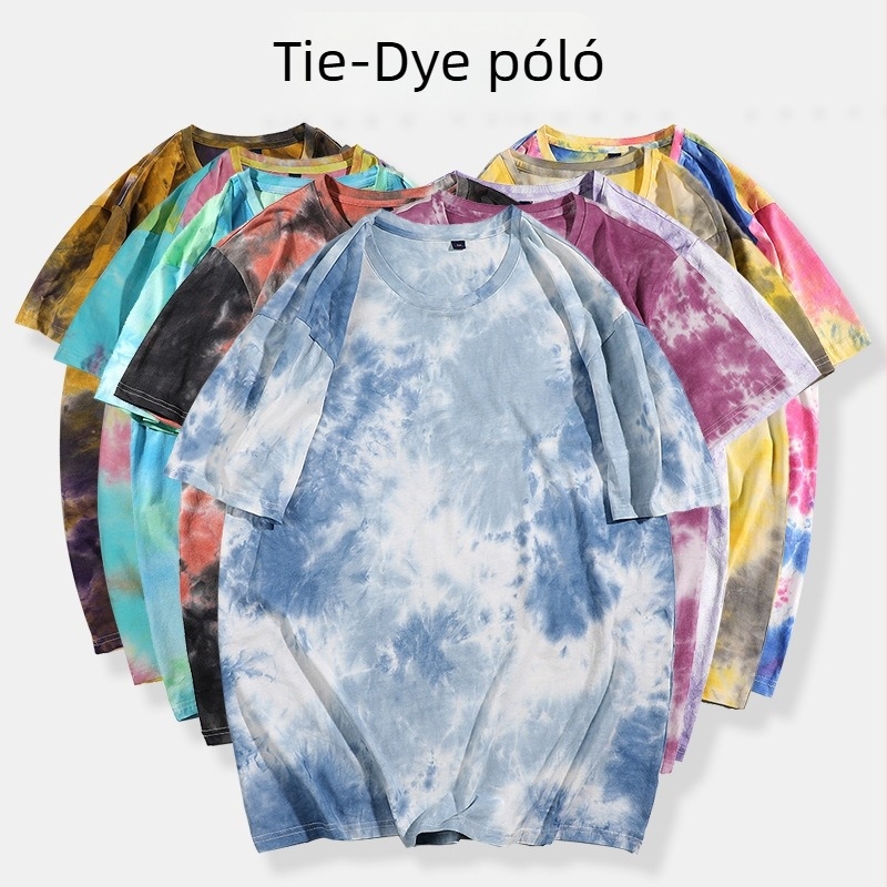 Férfi tie-dye rövid ujjú póló kerek nyakkal, laza szabás, nyár 2022