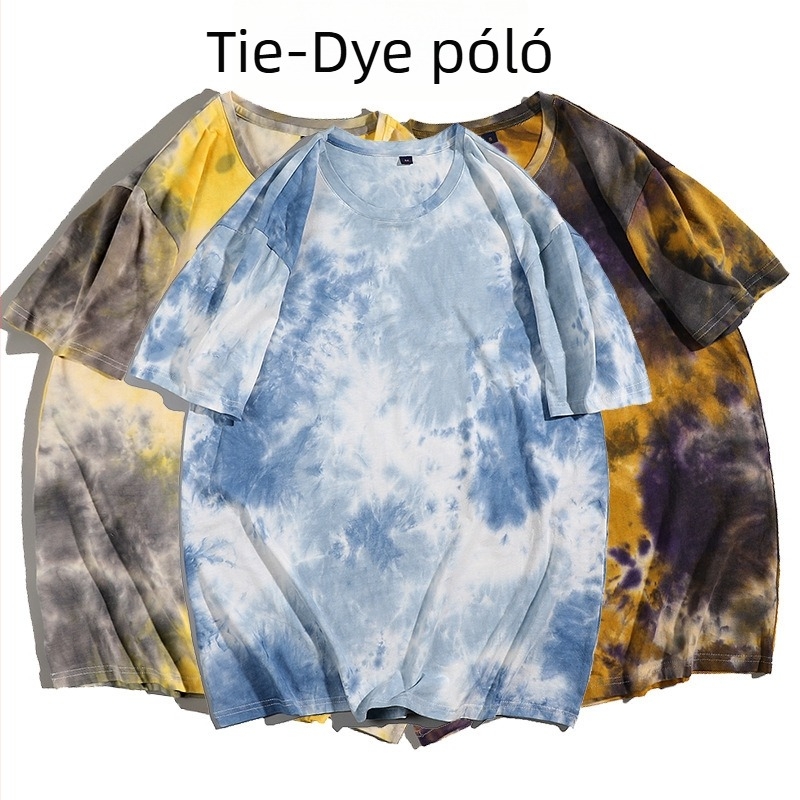 Férfi tie-dye rövid ujjú póló kerek nyakkal, laza szabás, nyár 2022