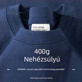 Férfi hosszú ujjú pamut T-shirt, sötétszürke, 400 g súly, laza szabás, egyszínű, vastag és átlátszatlan
