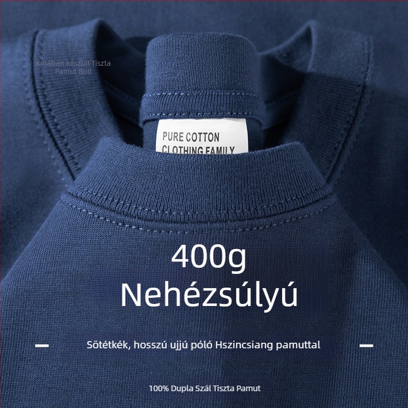 Férfi hosszú ujjú pamut T-shirt, sötétszürke, 400 g súly, laza szabás, egyszínű, vastag és átlátszatlan