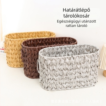 Háromrészes asztali tárolókosár készlet rattan utánzatú kivitelben apró tárgyak és vécépapír rendezésére