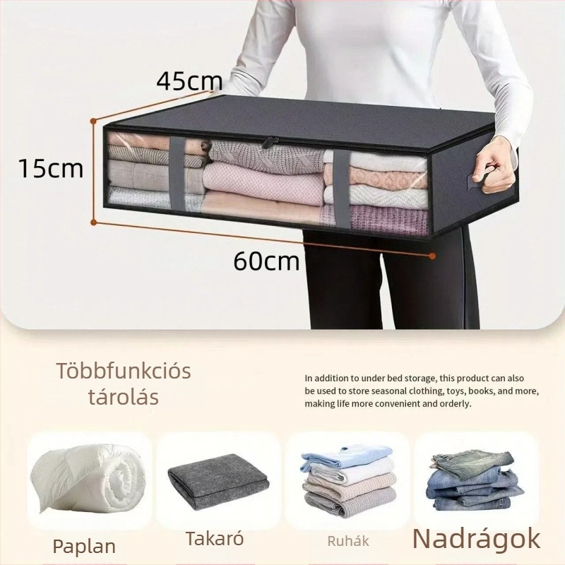 Nagy méretű nem szövött anyagból készült tároló táska otthoni rendezéshez, sík tároló doboz, összecsukható ruhák és takarók tárolására
