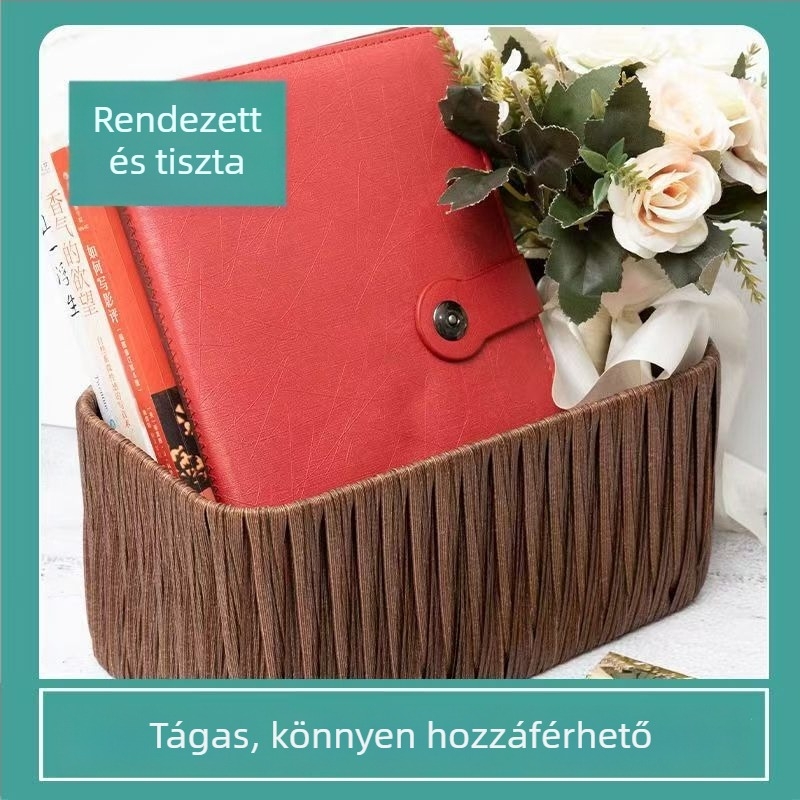 Rattan-stílusú kozmetikai és maszk tároló doboz, asztali rendezőkosár nassolnivalókhoz és apró tárgyakhoz