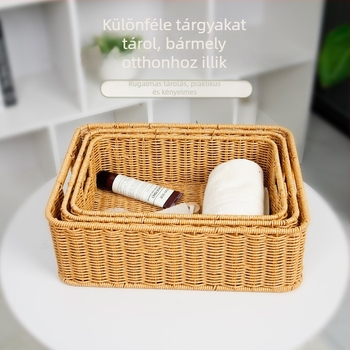 Új rattan tárolókosár beépített vas kerettel, modern minimalista stílusú otthoni rendező, kézzel készített