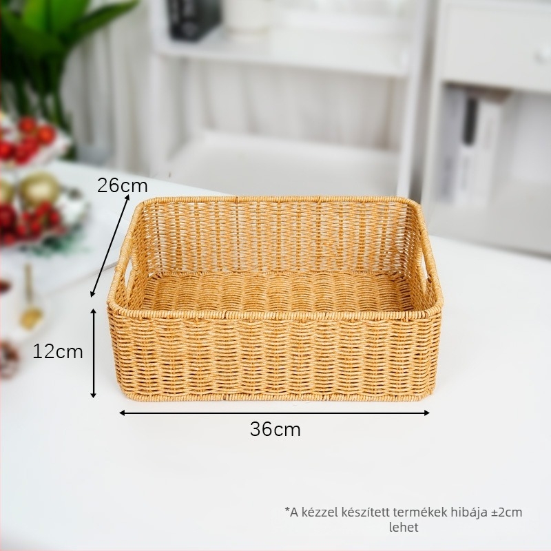 Új rattan tárolókosár beépített vas kerettel, modern minimalista stílusú otthoni rendező, kézzel készített
