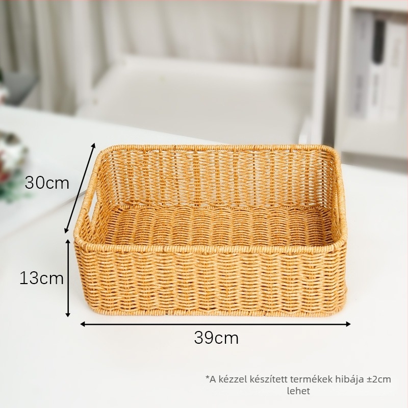 Új rattan tárolókosár beépített vas kerettel, modern minimalista stílusú otthoni rendező, kézzel készített