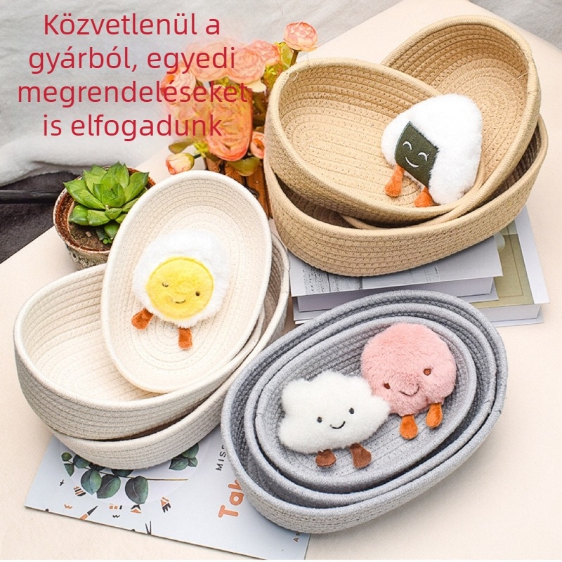 Pamutkötél tárolókosár – kis asztali, fonott rendező