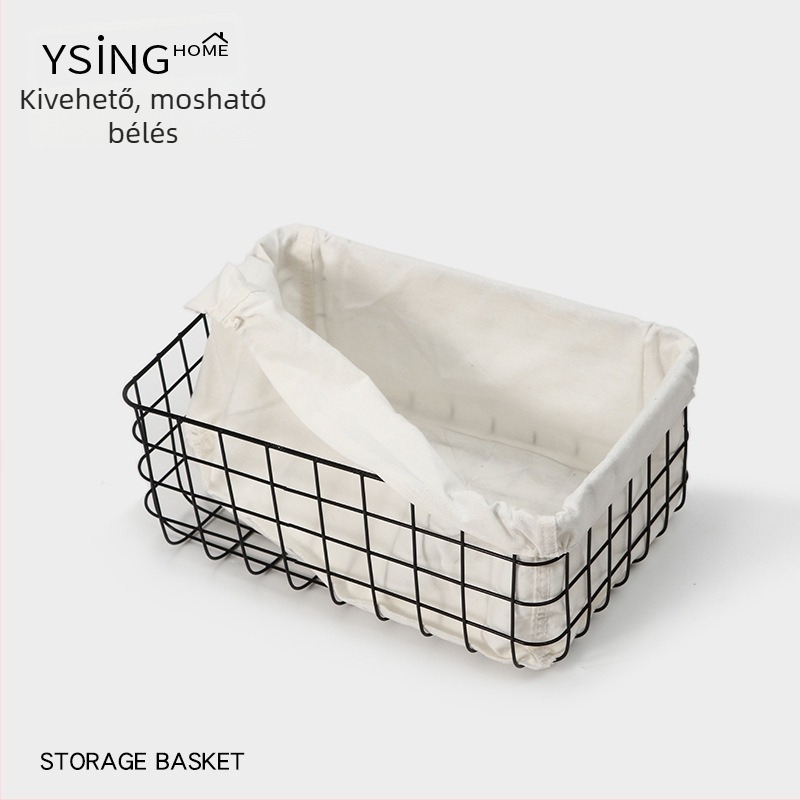 Téglalap alakú vasból készült asztali tároló – nappaliba, uzsonnák és apróbb holmik tárolására, nyitott rácsos keret, minimalist stílus