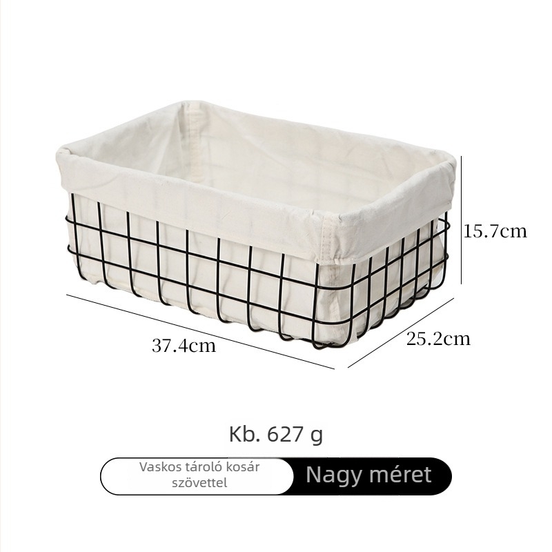 Téglalap alakú vasból készült asztali tároló – nappaliba, uzsonnák és apróbb holmik tárolására, nyitott rácsos keret, minimalist stílus