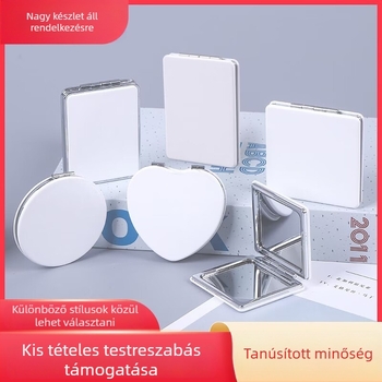 Fehér PU bőrrel bevont kétoldalas sminktükör, hordozható kompakt méret