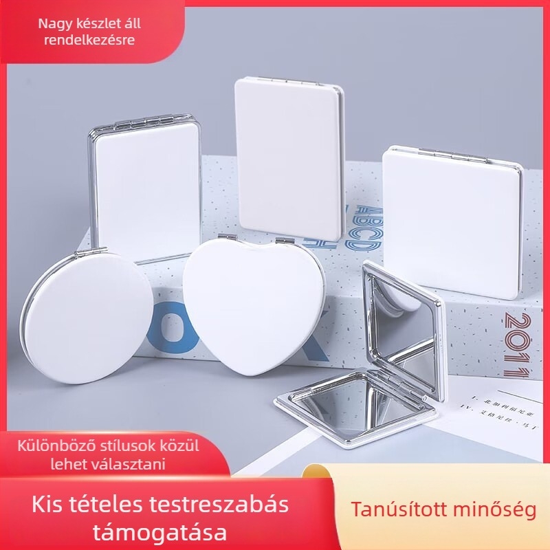 Fehér PU bőrrel bevont kétoldalas sminktükör, hordozható kompakt méret