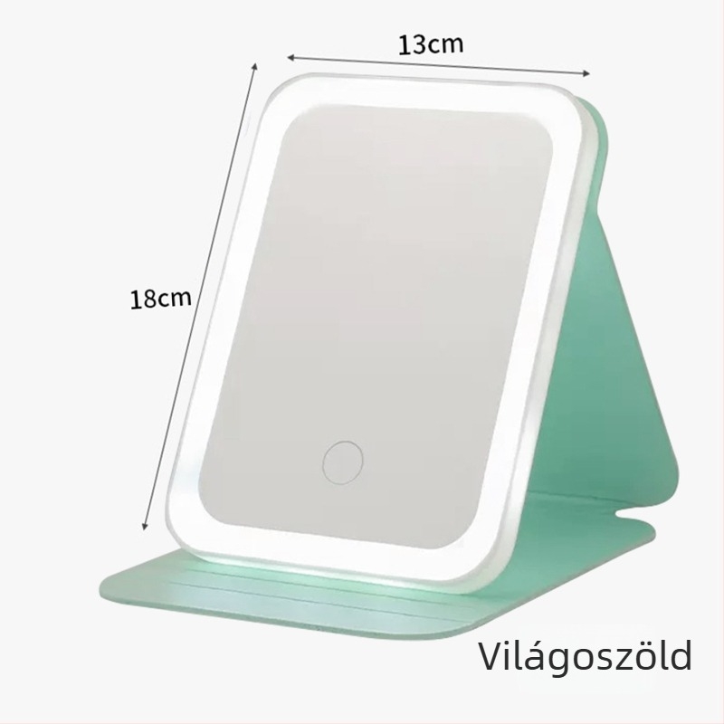 USB töltésű sminktükör, lehajtható fedéllel, háromszínű állítható világítással, asztali használatra