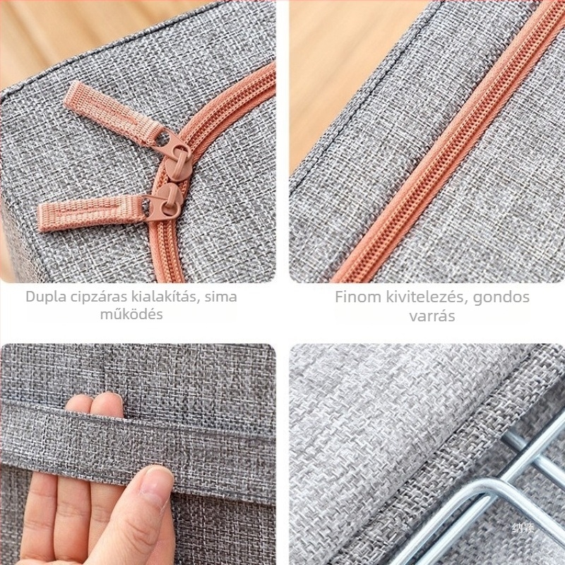 Nagy ablakú pamut–len tároló doboz, összehajtható textil ruhatartó rendező, átlátszó vízálló paplan tároló doboz kollégiumi szobákhoz