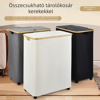Összecsukható nagy kapacitású szennyeskosár japán stílusú, 125 L, golyóscsapágyas kerekekkel