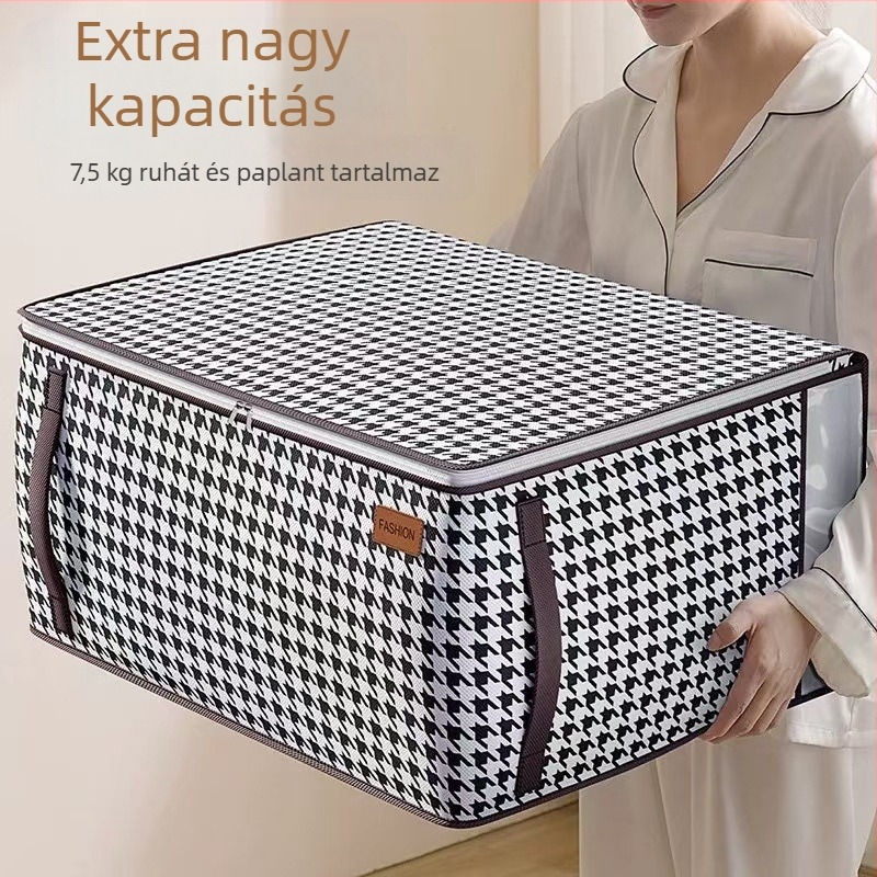 Összecsukható textil tároló doboz, nagy kapacitású ruháknak, fehérneműnek és takaróknak