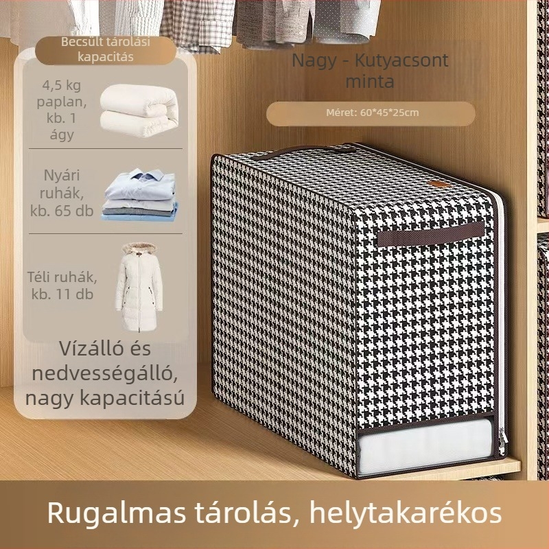 Összecsukható textil tároló doboz, nagy kapacitású ruháknak, fehérneműnek és takaróknak